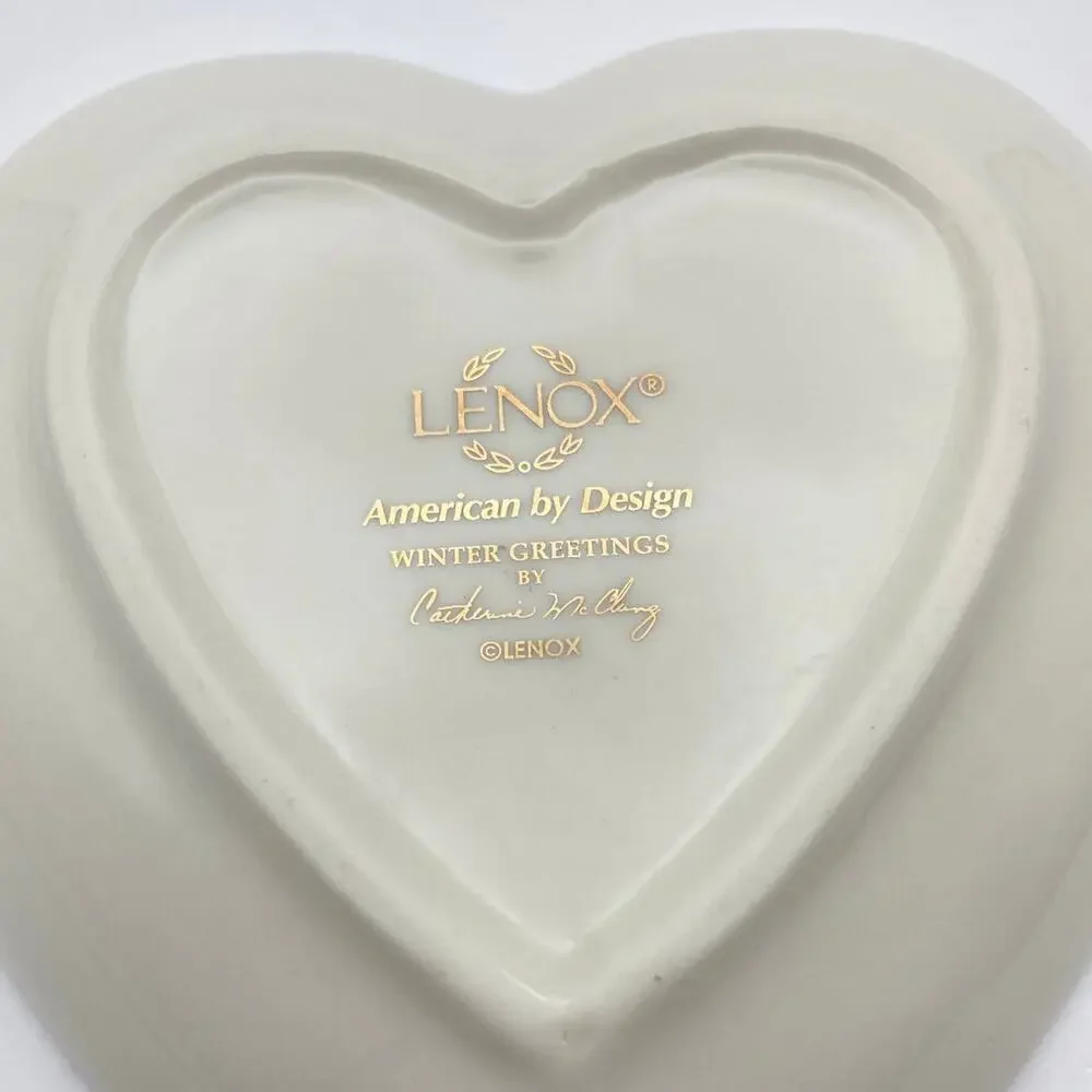 Lenox Winter Greetings Heart Shaped Gold Rim Candy Nut Dish